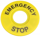 Plastic signalling label for emergency stop button diameter 22 mm