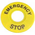Plastic signalling label for emergency stop button diameter 22 mm